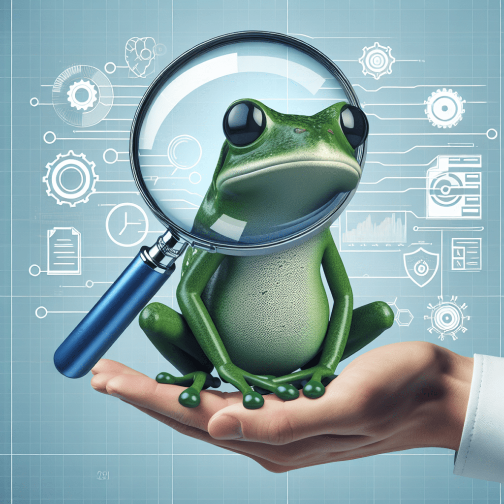 Illustration of a frog under a magnifying glass, symbolising detailed analysis and insights.
