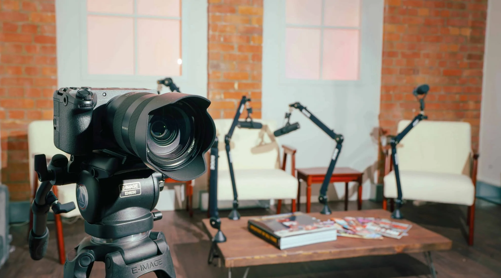 Podcast equipment setup at Brisk Agency Podcast Studio in London.